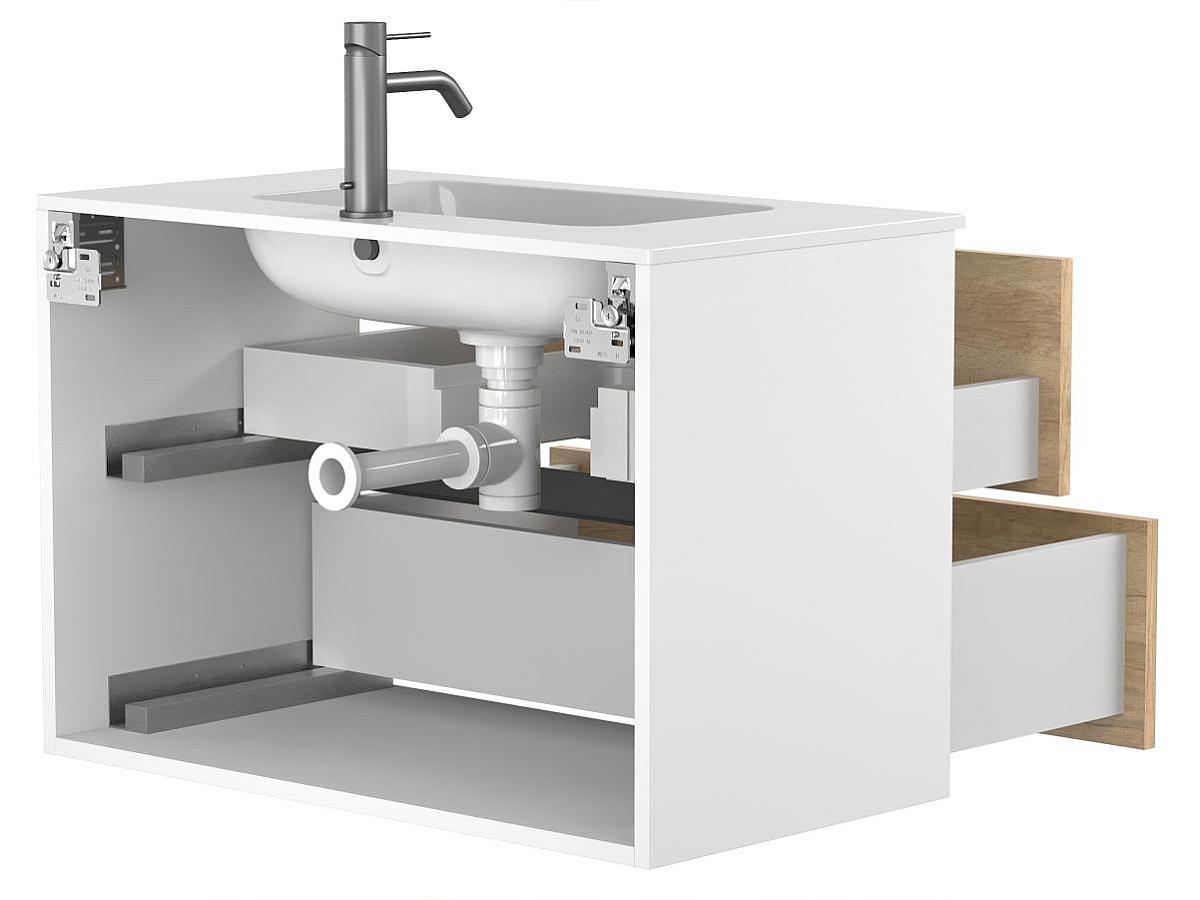 Тумба подвесная NATURA Дуб Небраска с умывальником DELLA 800