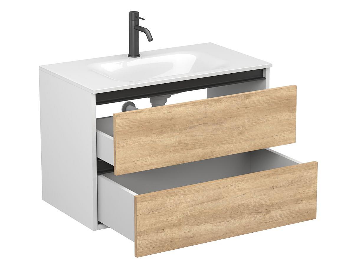 Тумба подвесная NATURA Дуб Небраска с умывальником JESSEL 800