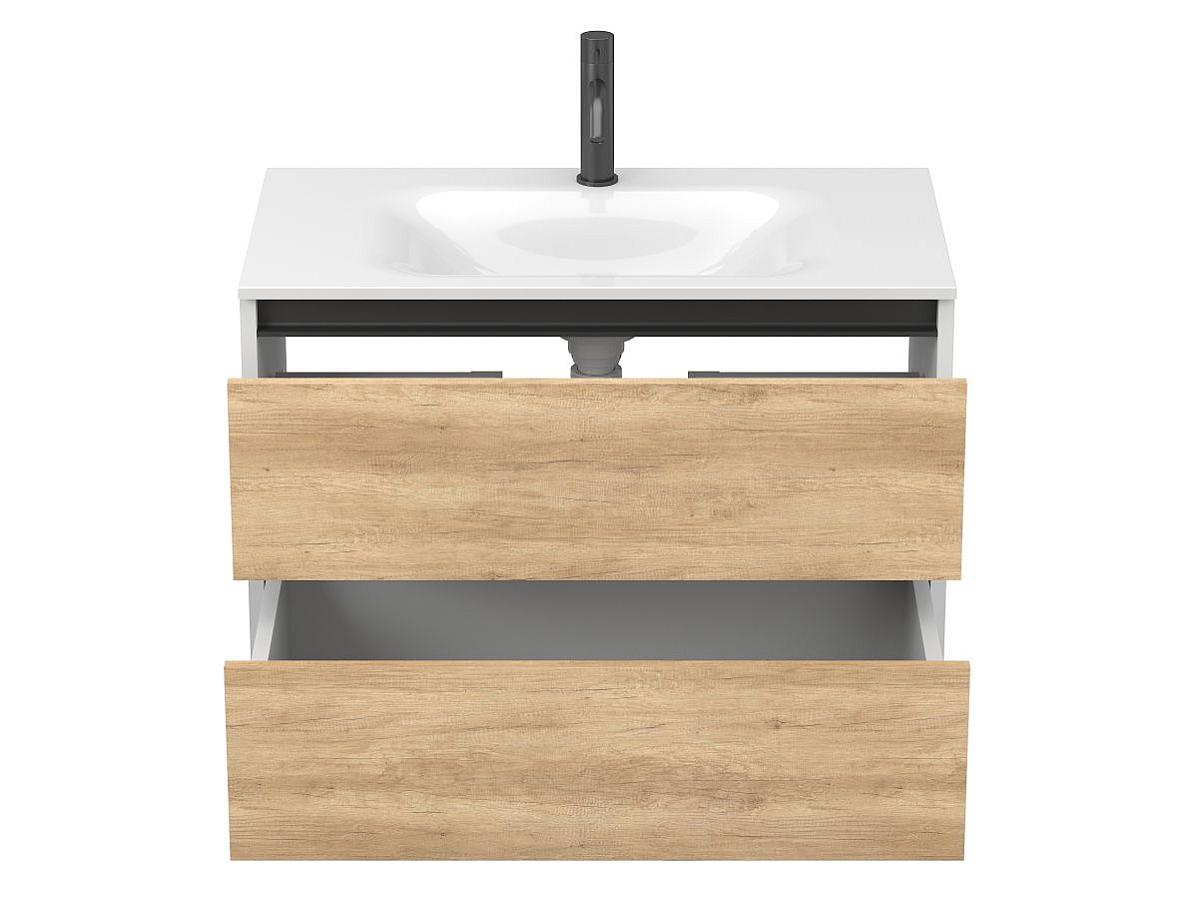 Тумба подвесная NATURA Дуб Небраска с умывальником JESSEL 800