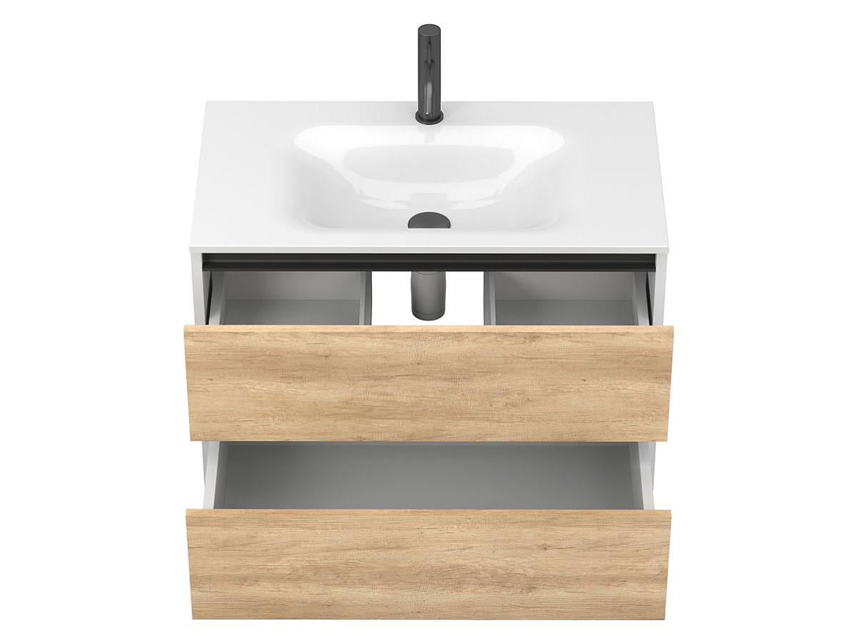 Тумба подвесная NATURA Дуб Небраска с умывальником JESSEL 800