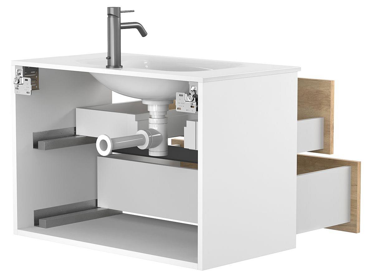 Тумба подвесная NATURA Дуб Небраска с умывальником JESSEL 800