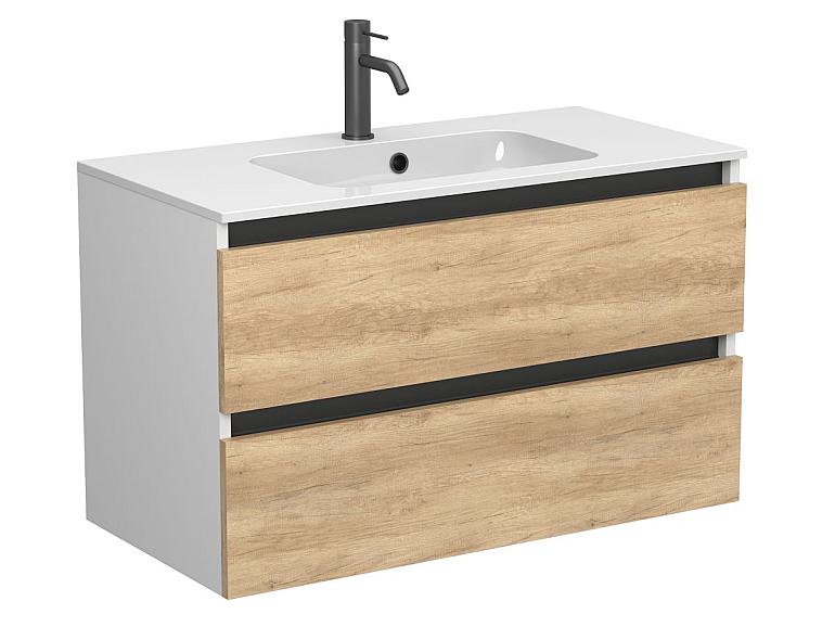 Тумба підвісна NATURA Дуб Небраска з умивальником DELLA 900