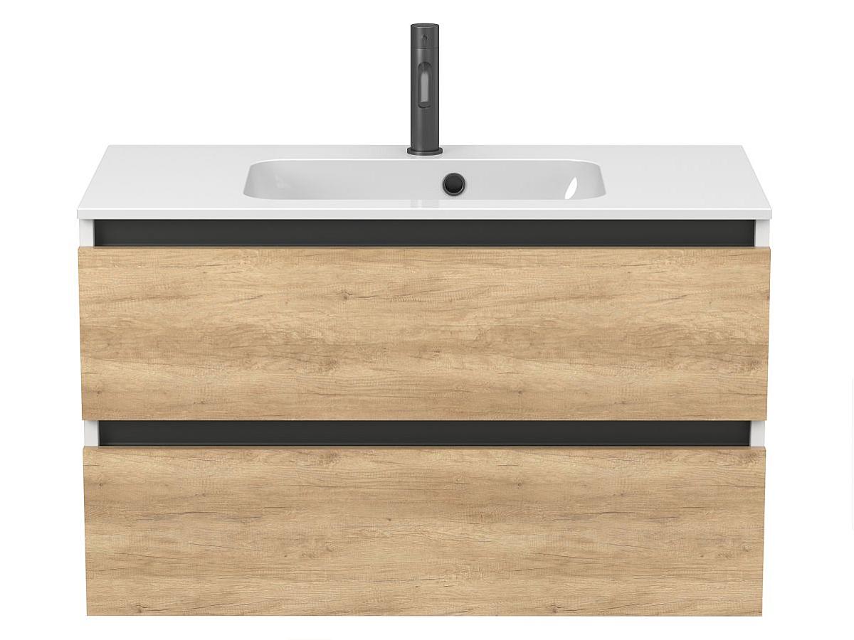 Тумба подвесная NATURA Дуб Небраска с умывальником DELLA 900