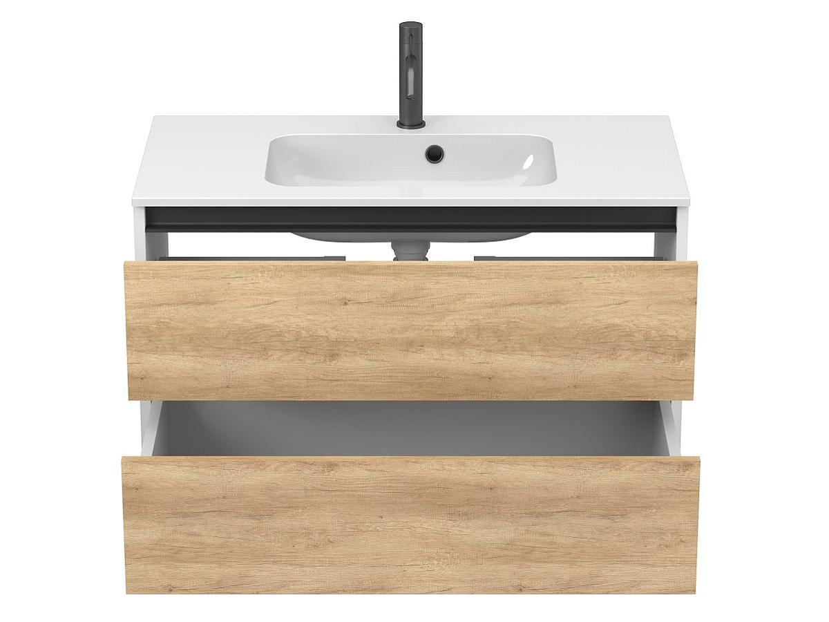 Тумба подвесная NATURA Дуб Небраска с умывальником DELLA 900