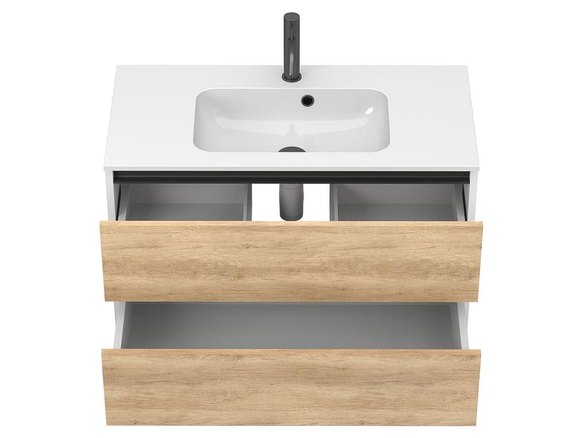 Тумба подвесная NATURA Дуб Небраска с умывальником DELLA 900
