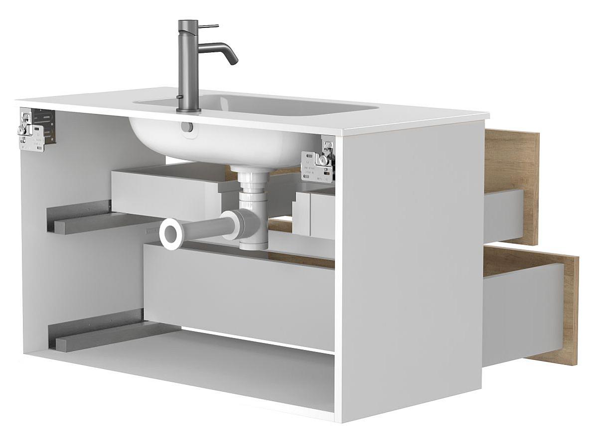 Тумба подвесная NATURA Дуб Небраска с умывальником DELLA 900