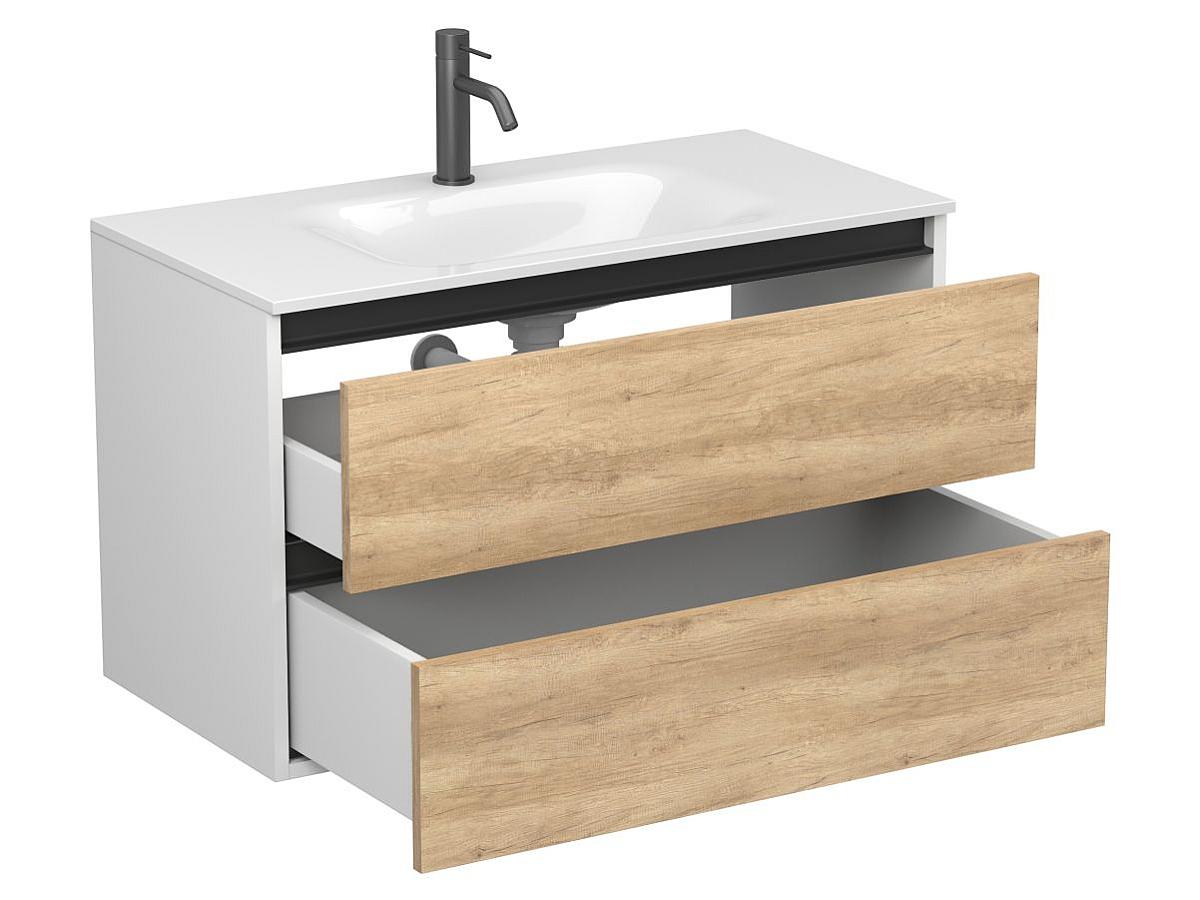 Тумба подвесная NATURA Дуб Небраска с умывальником JESSEL 900