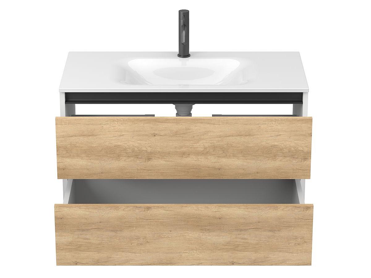 Тумба подвесная NATURA Дуб Небраска с умывальником JESSEL 900