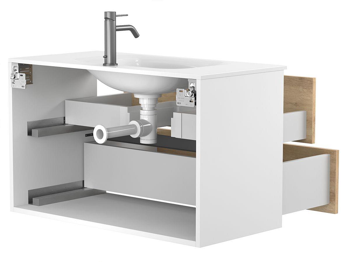 Тумба подвесная NATURA Дуб Небраска с умывальником JESSEL 900
