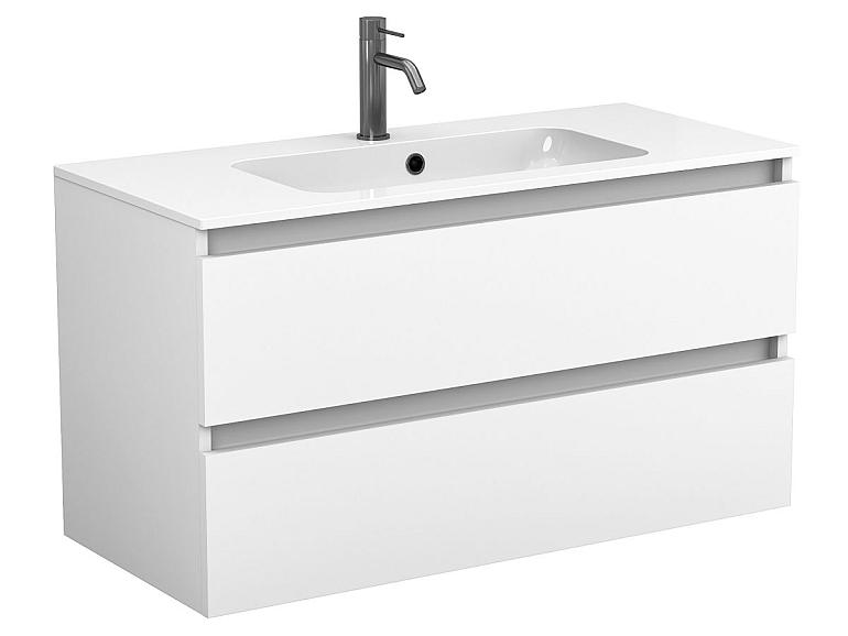 Тумба підвісна NATURA біла матова з умивальником DELLA 1000