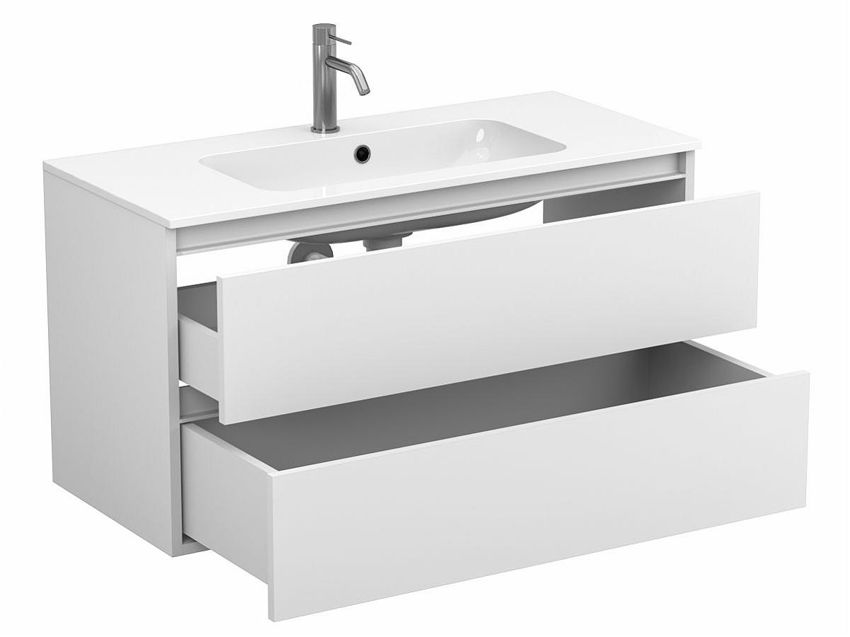 Тумба подвесная NATURA белая матовая с умывальником DELLA 1000