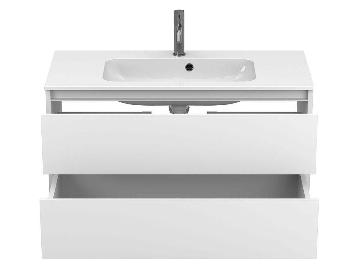 Тумба подвесная NATURA белая матовая с умывальником DELLA 1000