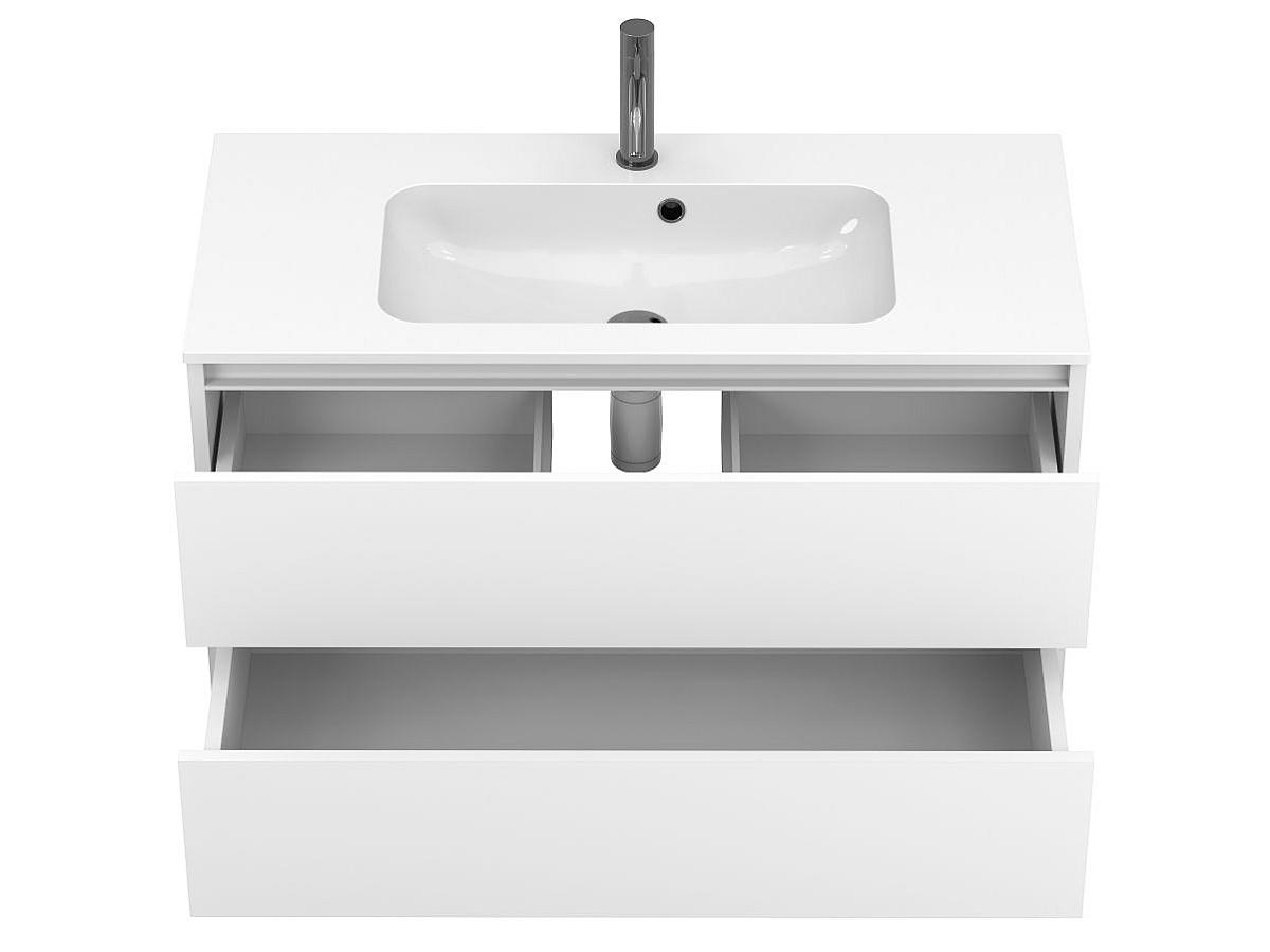 Тумба подвесная NATURA белая матовая с умывальником DELLA 1000