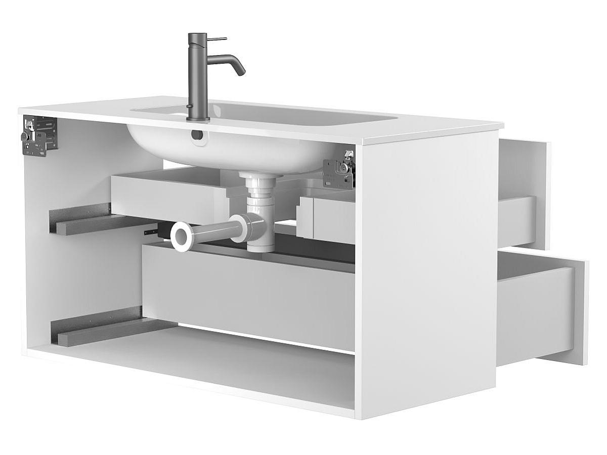 Тумба подвесная NATURA белая матовая с умывальником DELLA 1000