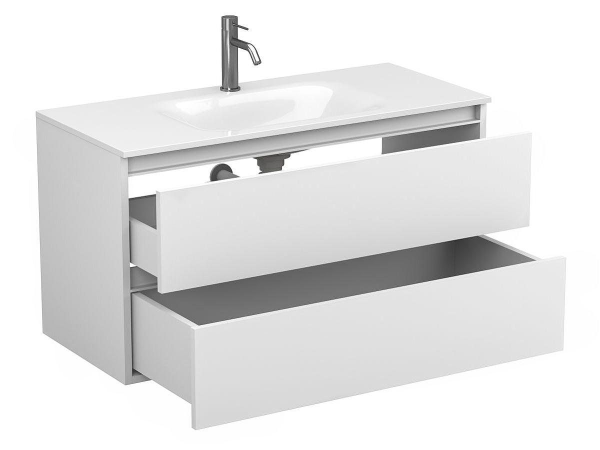 Тумба подвесная NATURA белая матовая с умывальником JESSEL 1000