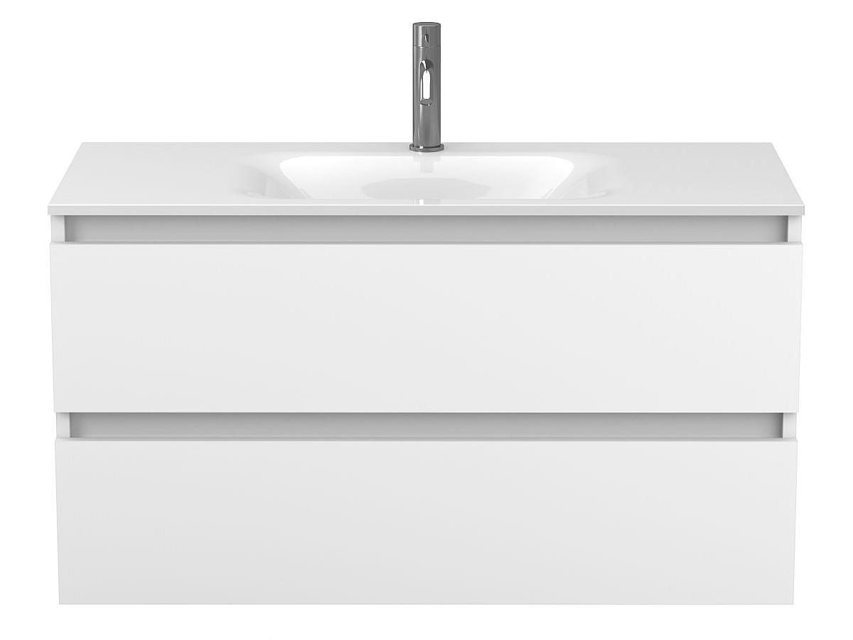 Тумба подвесная NATURA белая матовая с умывальником JESSEL 1000