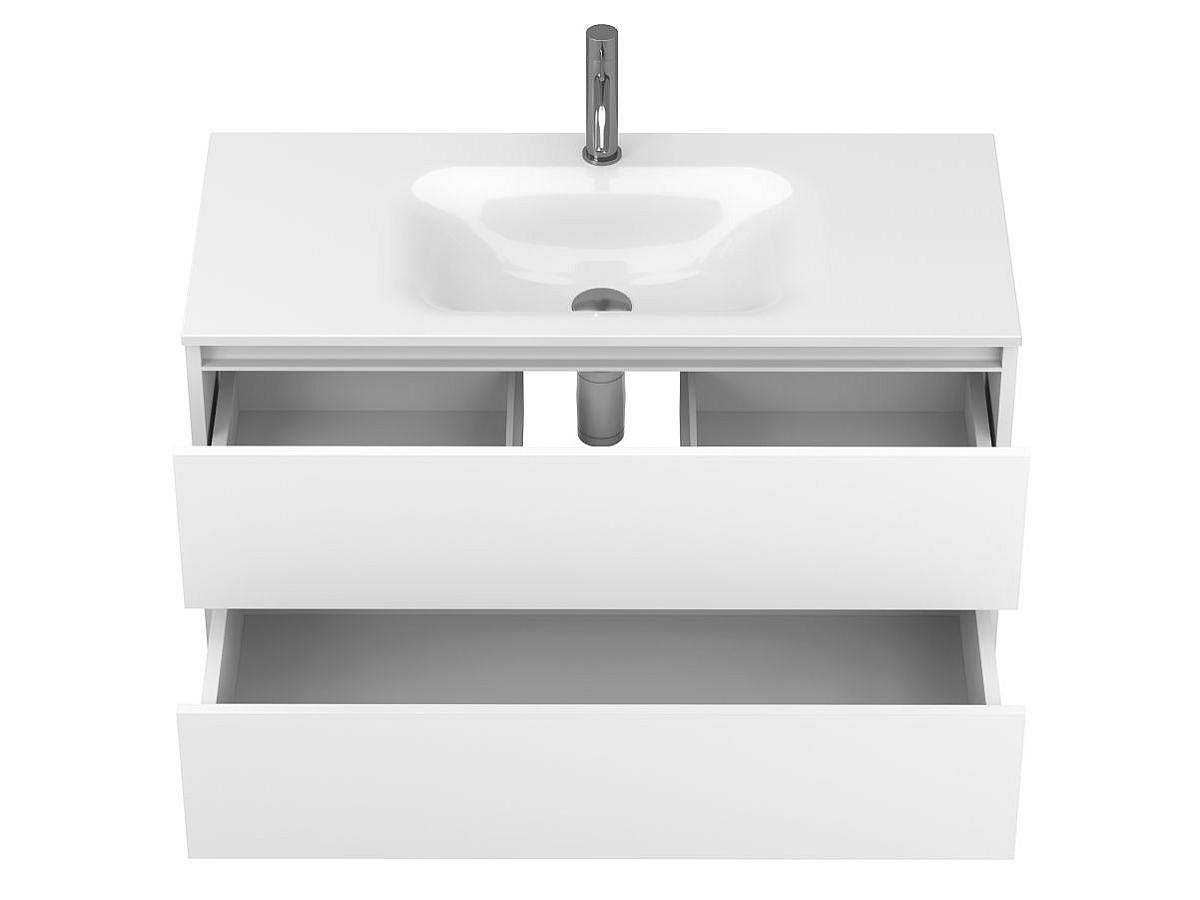 Тумба подвесная NATURA белая матовая с умывальником JESSEL 1000