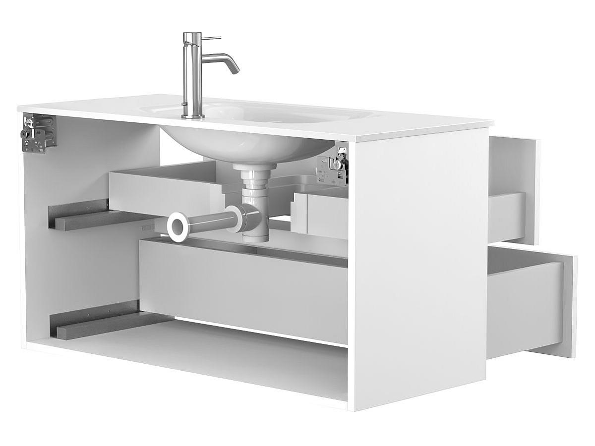 Тумба подвесная NATURA белая матовая с умывальником JESSEL 1000