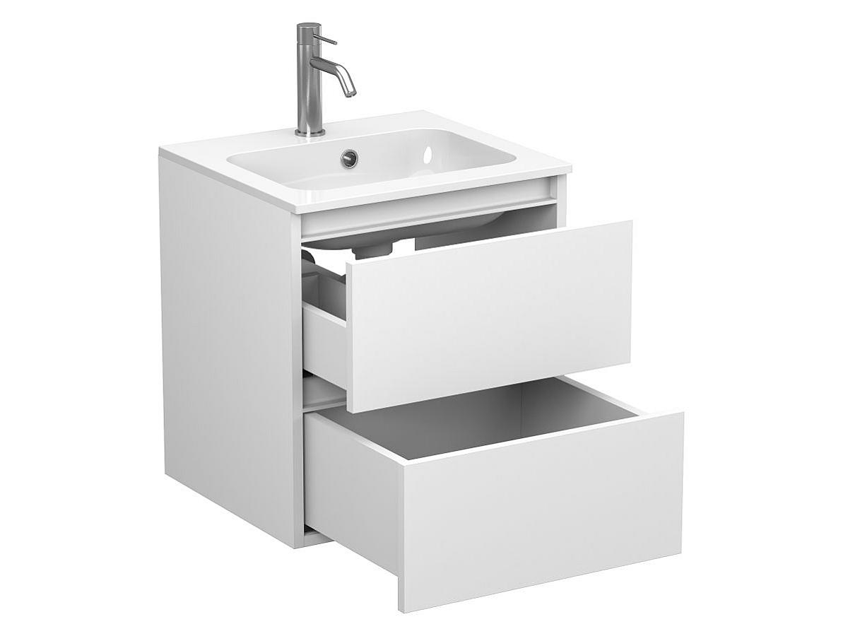 Тумба подвесная NATURA белая матовая с умывальником DELLA 500