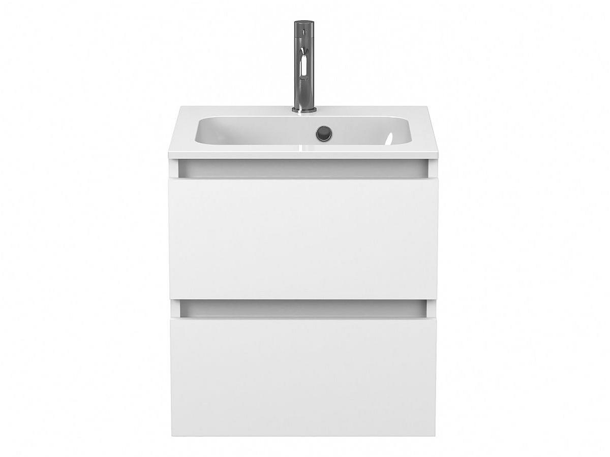 Тумба подвесная NATURA белая матовая с умывальником DELLA 500