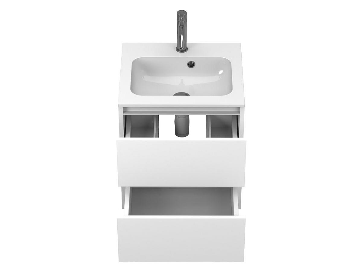 Тумба подвесная NATURA белая матовая с умывальником DELLA 500