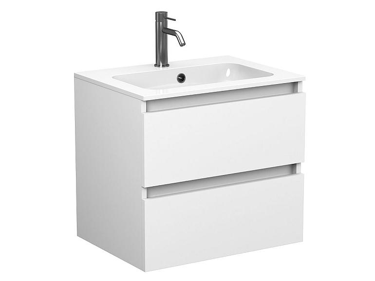Тумба підвісна NATURA біла матова з умивальником DELLA 600
