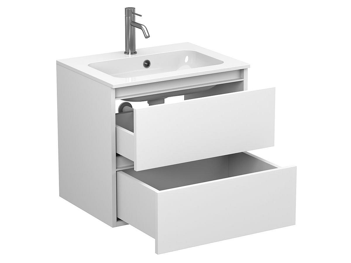 Тумба подвесная NATURA белая матовая с умывальником DELLA 600