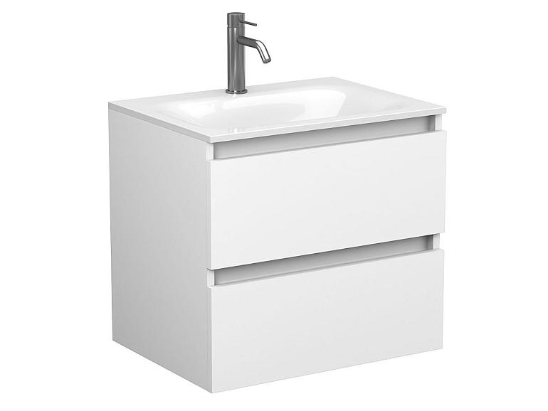 Тумба підвісна NATURA біла матова з умивальником JESSEL 600