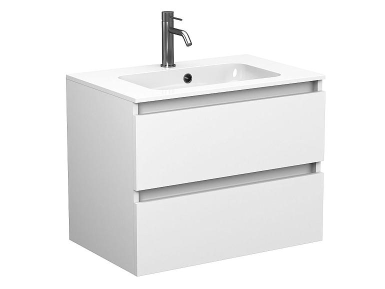 Тумба підвісна NATURA біла матова з умивальником DELLA 700