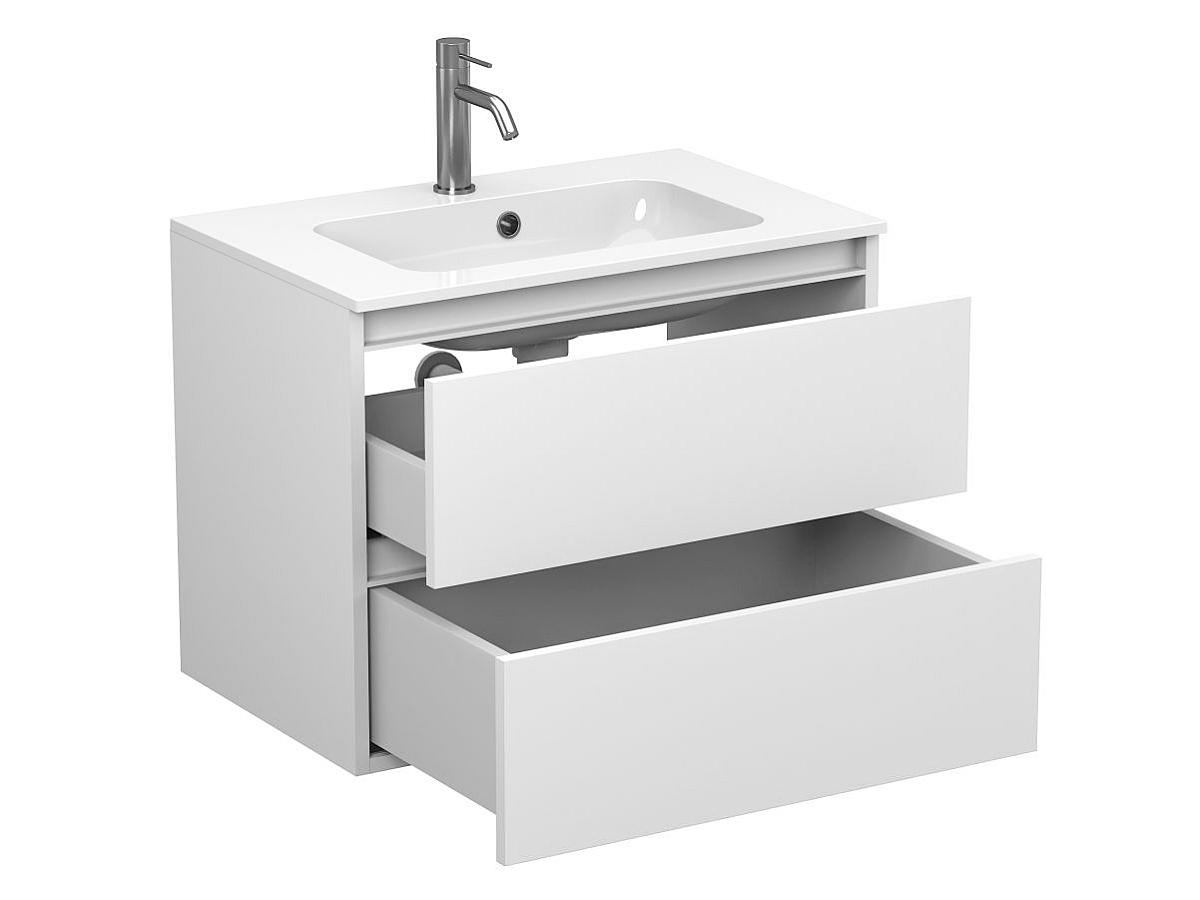 Тумба подвесная NATURA белая матовая с умывальником DELLA 700