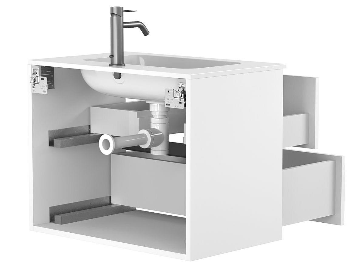 Тумба подвесная NATURA белая матовая с умывальником DELLA 700