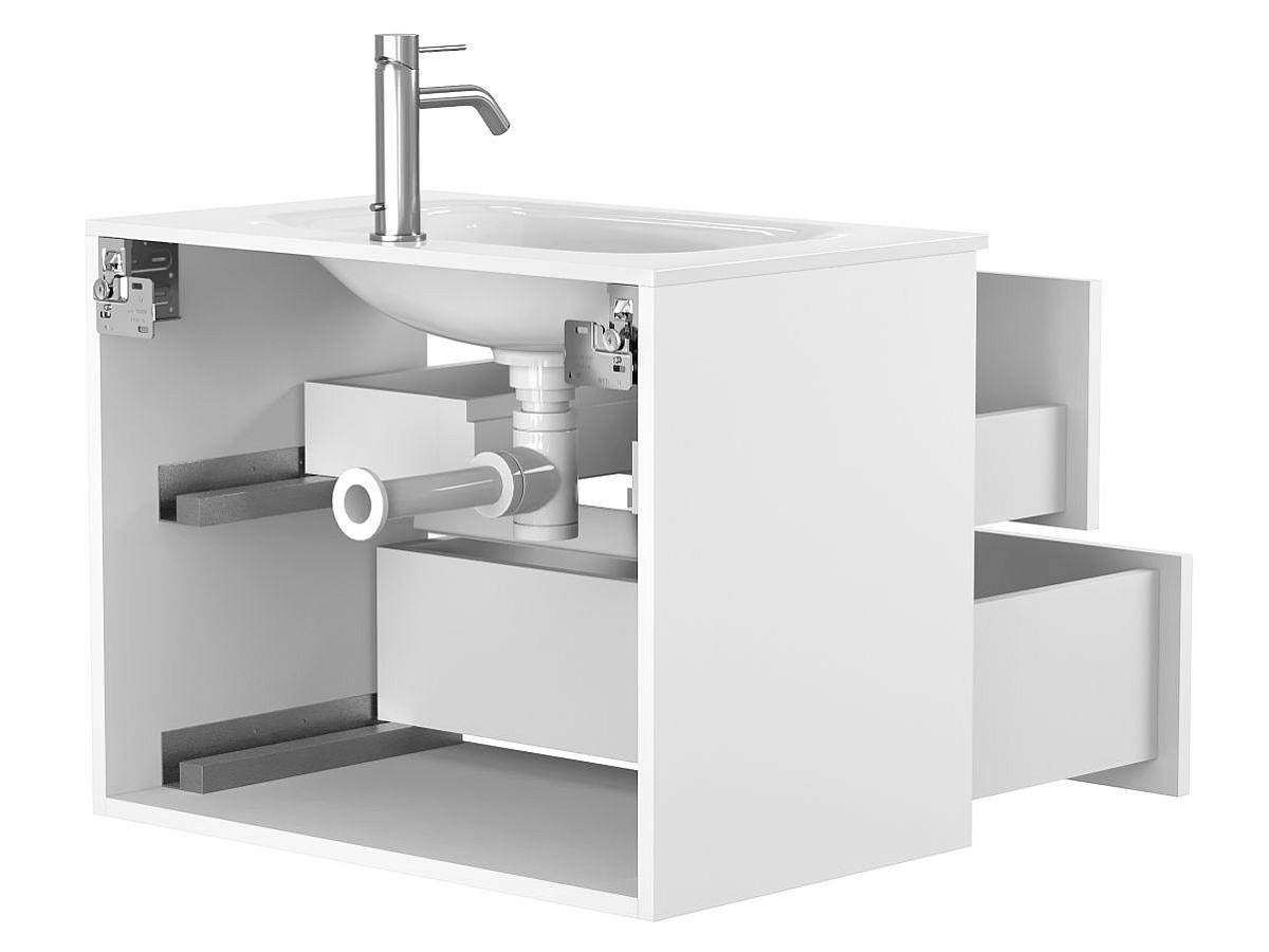 Тумба подвесная NATURA белая матовая с умывальником JESSEL 700