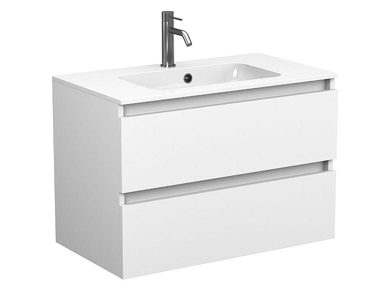 Тумба підвісна NATURA біла матова з умивальником DELLA 800