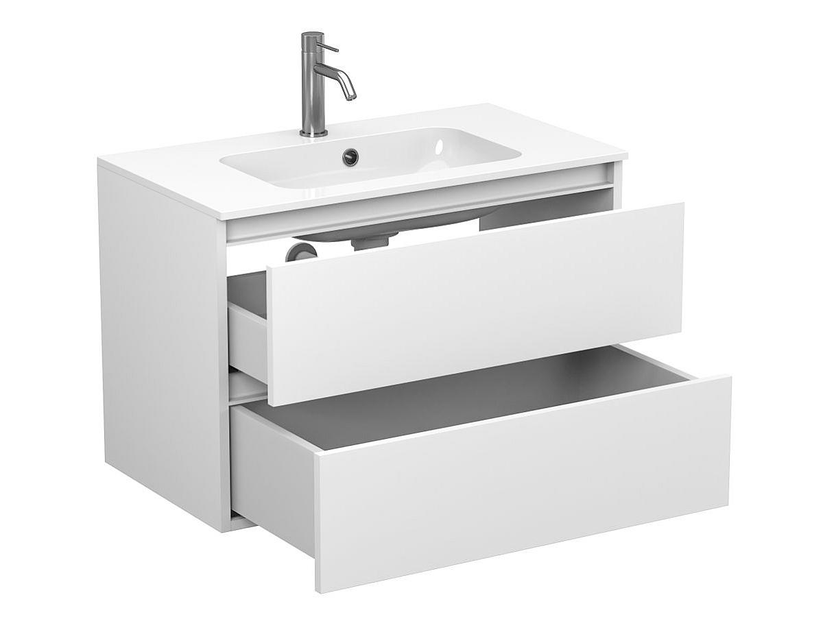 Тумба подвесная NATURA белая матовая с умывальником DELLA 800