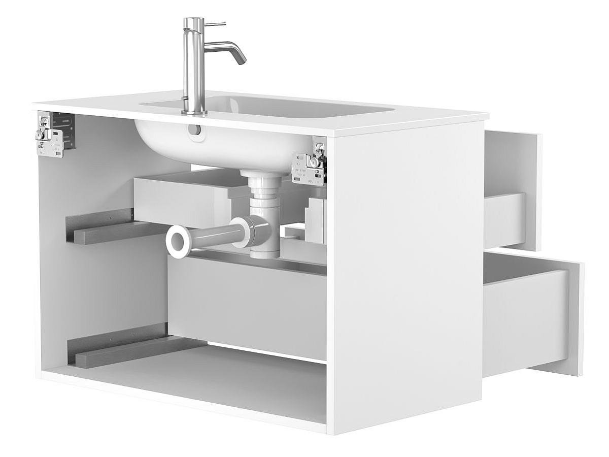 Тумба подвесная NATURA белая матовая с умывальником DELLA 800