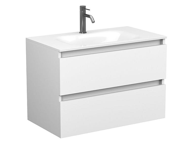 Тумба підвісна NATURA біла матова з умивальником JESSEL 800