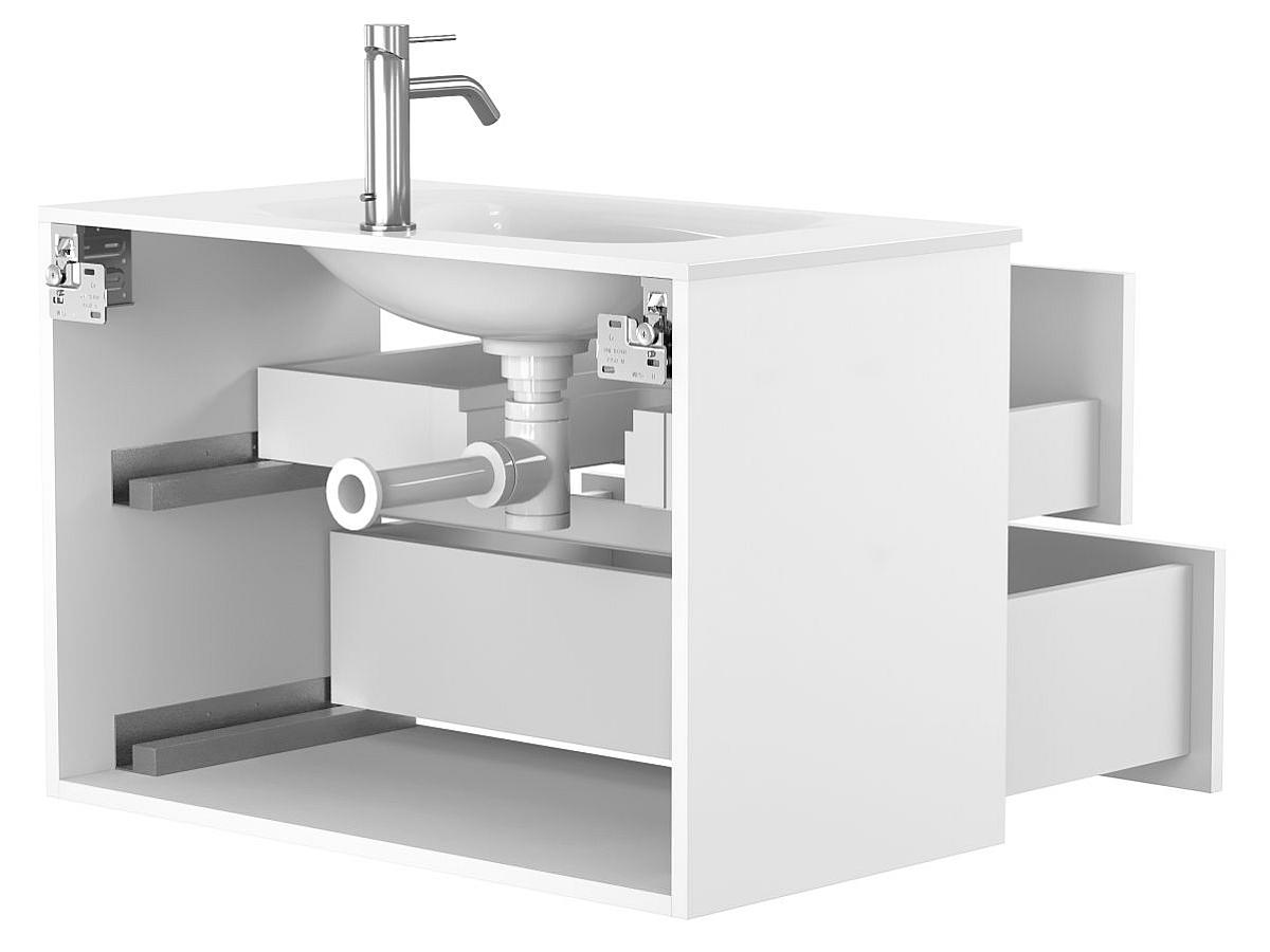 Тумба подвесная NATURA белая матовая с умывальником JESSEL 800