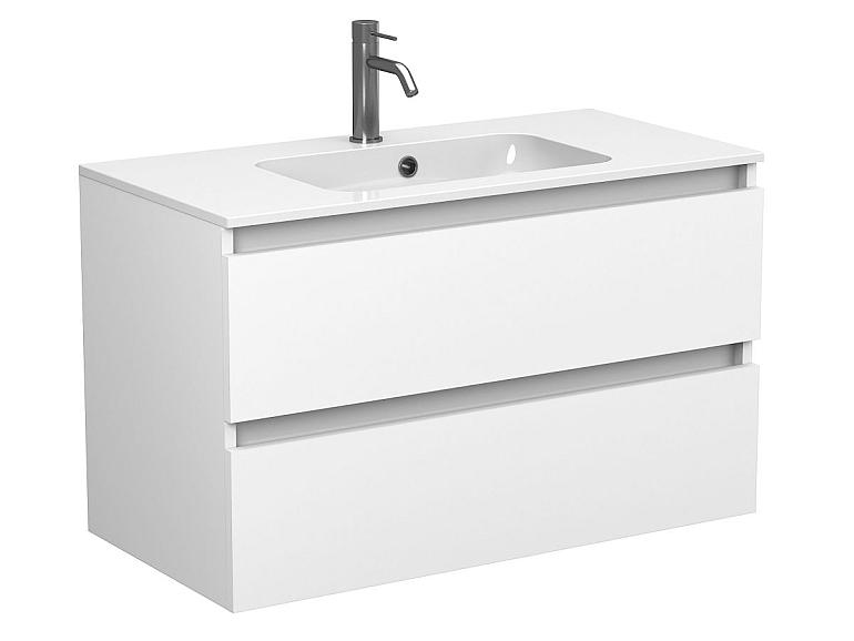 Тумба підвісна NATURA біла матова з умивальником DELLA 900