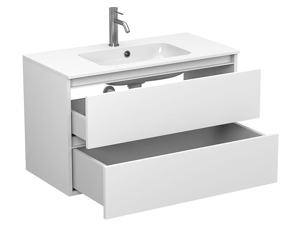 Тумба подвесная NATURA белая матовая с умывальником DELLA 900