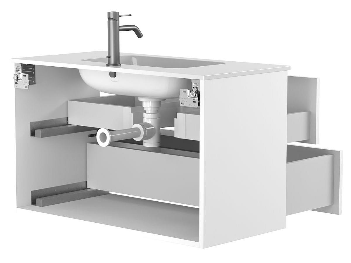 Тумба подвесная NATURA белая матовая с умывальником DELLA 900