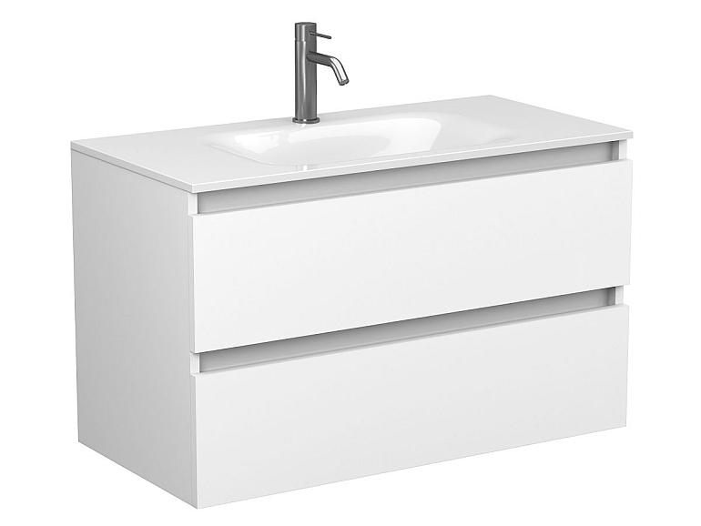 Тумба підвісна NATURA біла матова з умивальником JESSEL 900