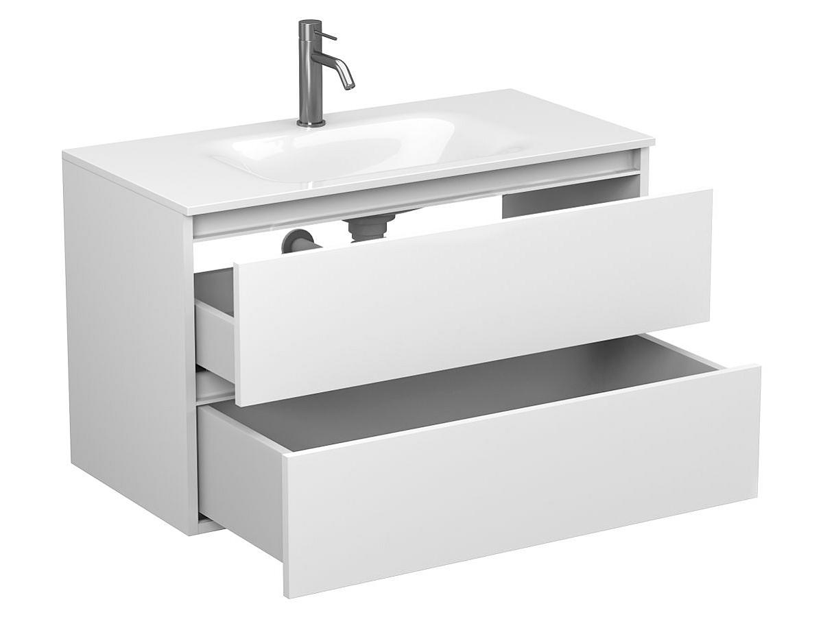 Тумба подвесная NATURA белая матовая с умывальником JESSEL 900