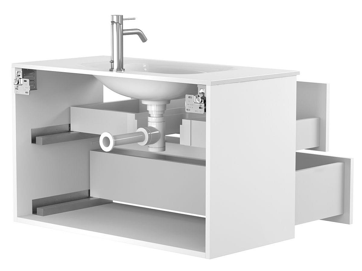Тумба подвесная NATURA белая матовая с умывальником JESSEL 900