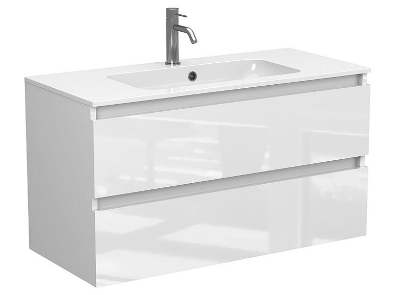 Тумба підвісна NATURA біла глянцева з умивальником DELLA 1000