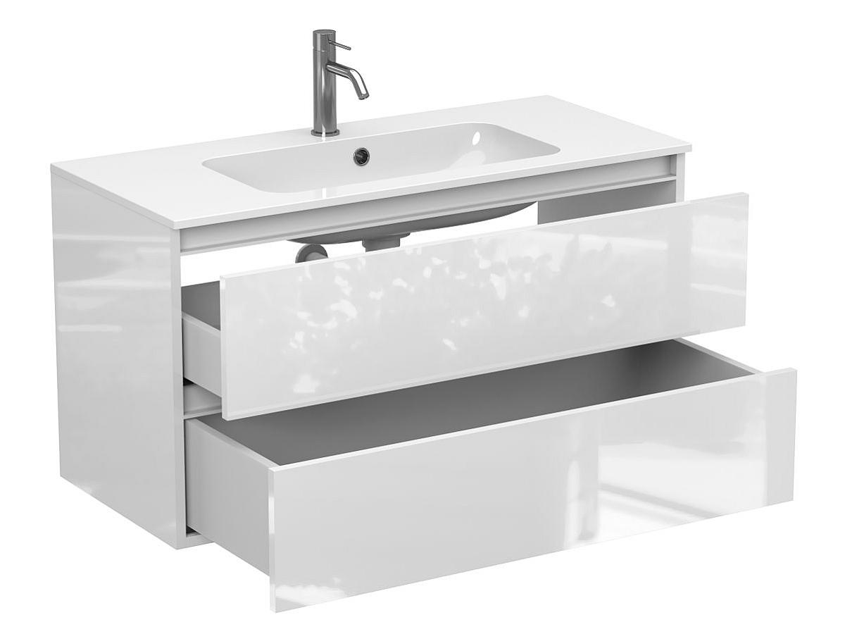 Тумба подвесная NATURA белая глянцевая с умывальником DELLA 1000