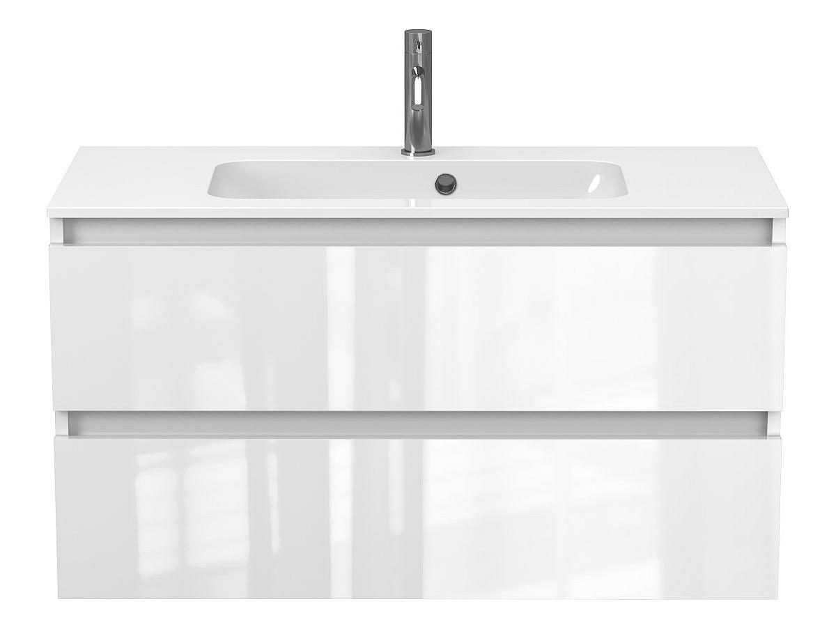 Тумба подвесная NATURA белая глянцевая с умывальником DELLA 1000