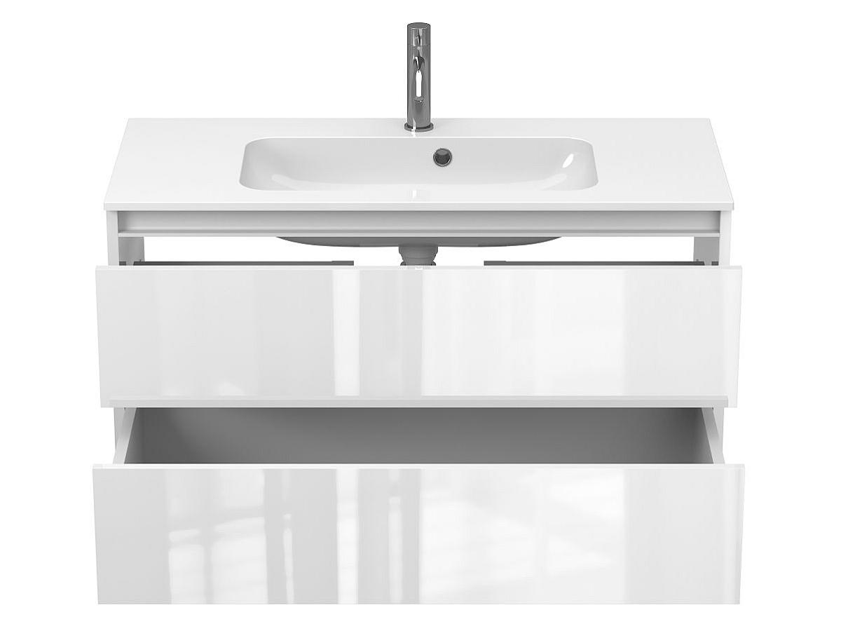 Тумба подвесная NATURA белая глянцевая с умывальником DELLA 1000