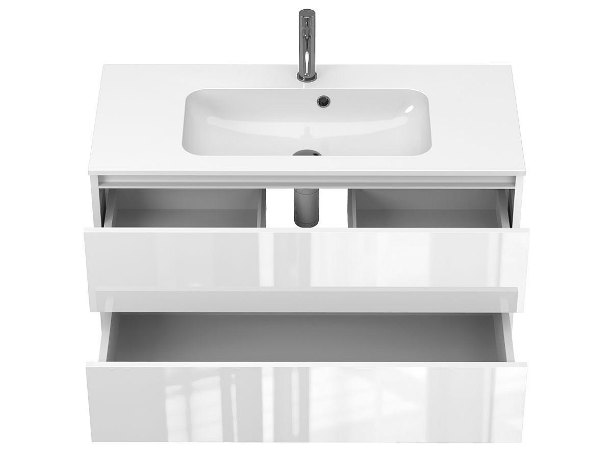 Тумба подвесная NATURA белая глянцевая с умывальником DELLA 1000