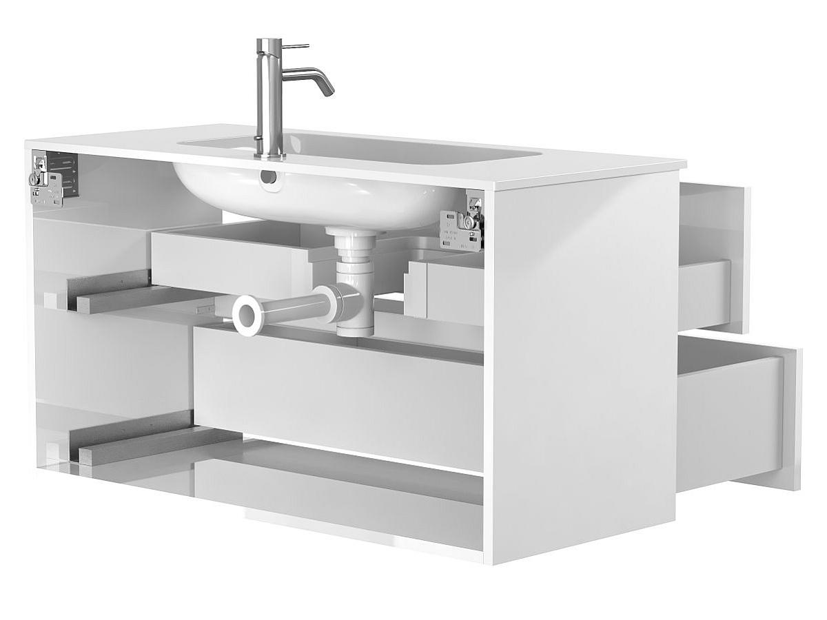 Тумба подвесная NATURA белая глянцевая с умывальником DELLA 1000