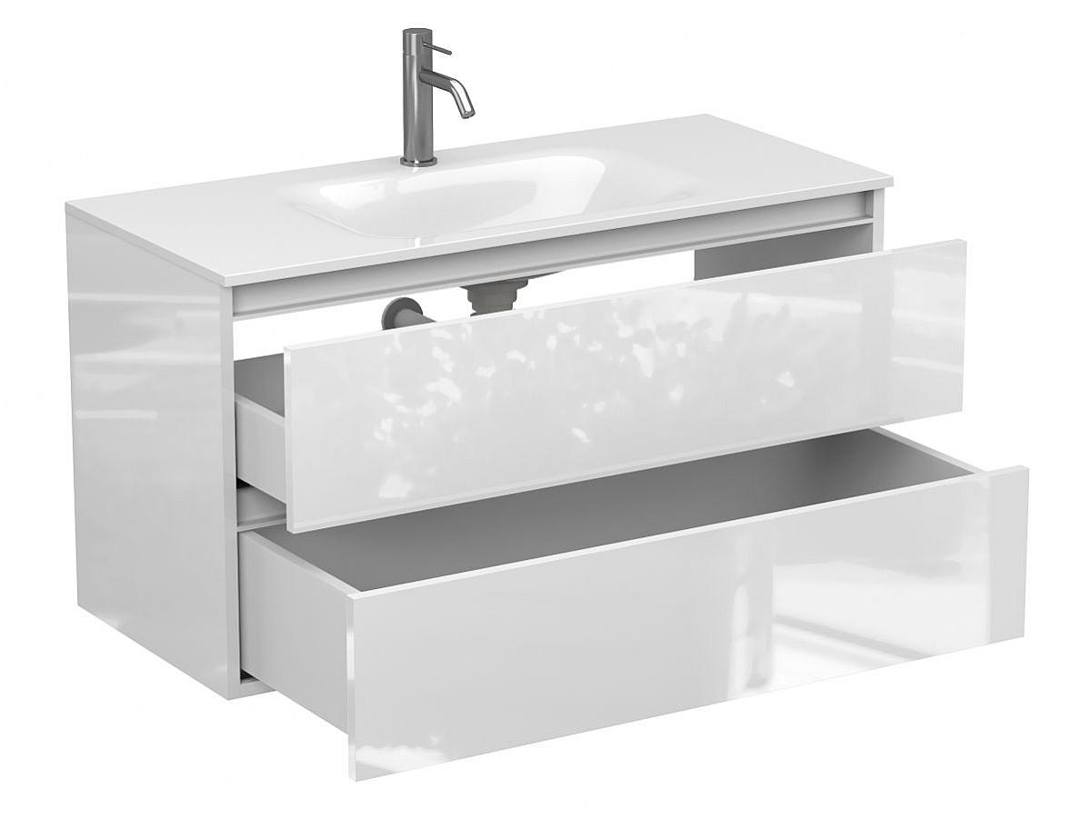 Тумба подвесная NATURA белая глянцевая с умывальником JESSEL 1000